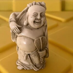 Mini traveling Buddha figure - statue, resin, 2.5”, happy, laughing, Buddha